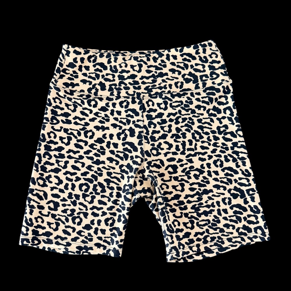 Kyodan Leopard Print Biker Shorts S Tan Black High Waisted Athletic Yoga Gym Y2K